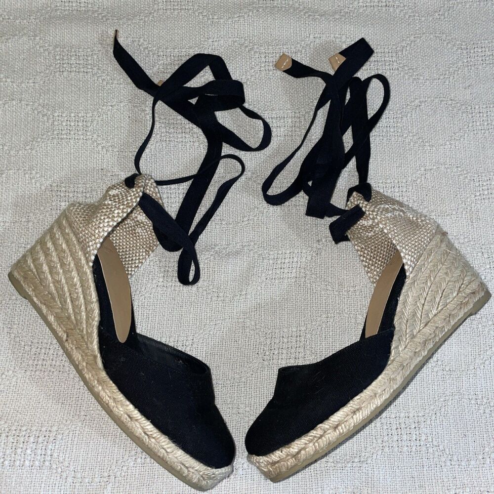 Castaner Women’s Wedge Espadrilles Size 36 U.S. 6 M Black Fabric Beach Cruise
